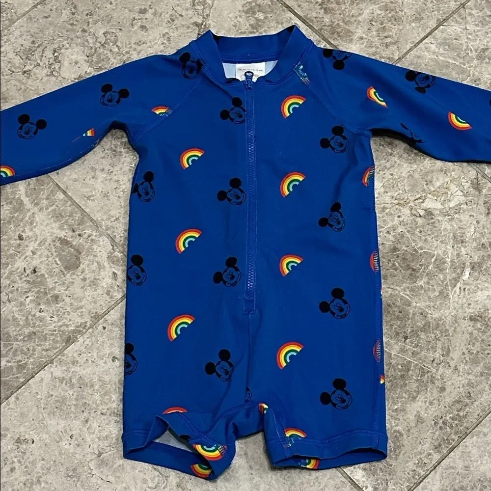 Hanna Andersson Mickey Mouse Disney Rainbow Rashguard 1pc Swimsuit Sz 75 12-18M